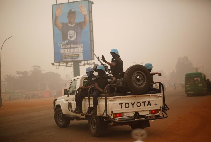 MINUSCA UN forces, Rwanda, patrol, Bangui, Central African Republic, 