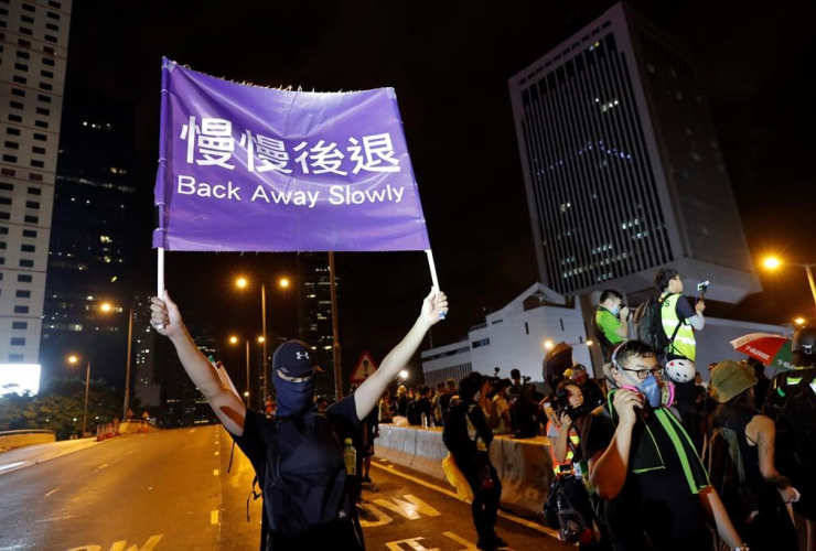 demonstrator, sign, Chinese Liaison Office, Hong Kong, 