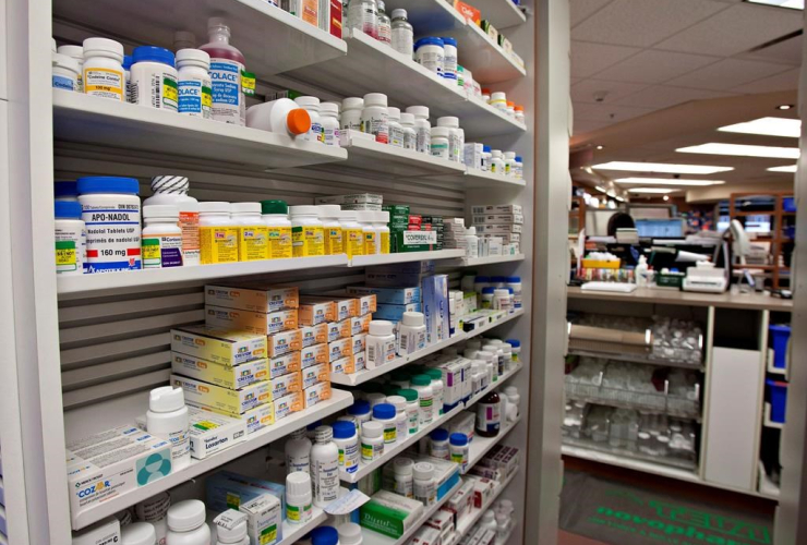 Shelves, medication, pharmacy, Quebec City, 