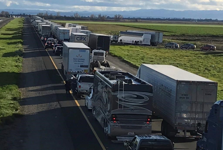 Caltrans District 3, back up, South bound Interstate 5, traffic, Maxwell, Colusa County, Calif.,