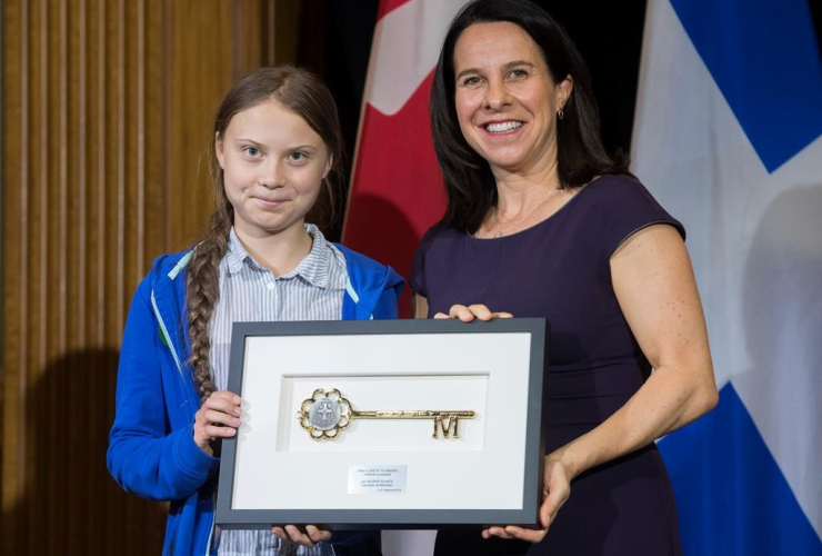 Swedish climate activist Greta Thunberg, Montreal mayor Valerie Plante,