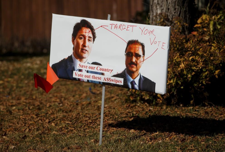 lawn sign, Minister of Natural Resources Amarjeet Sohi, Liberal Leader Justin Trudeau, 