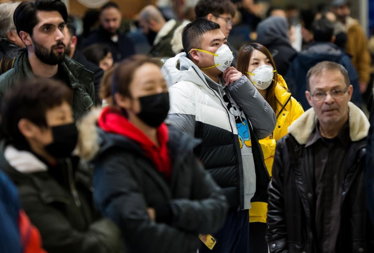 People, wear, masks, International terminal, Toronto Pearson International Airport, Toronto,