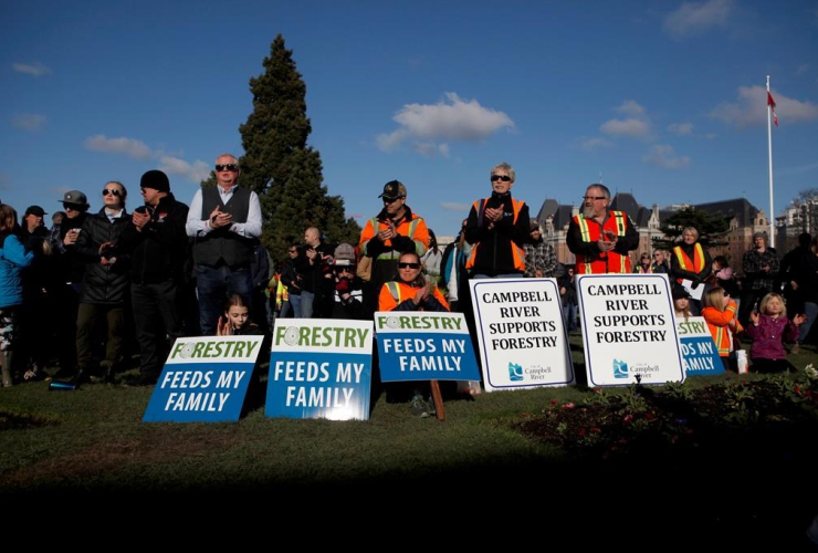 Forest industry workers, rally, B.C. Legislature, Victoria,