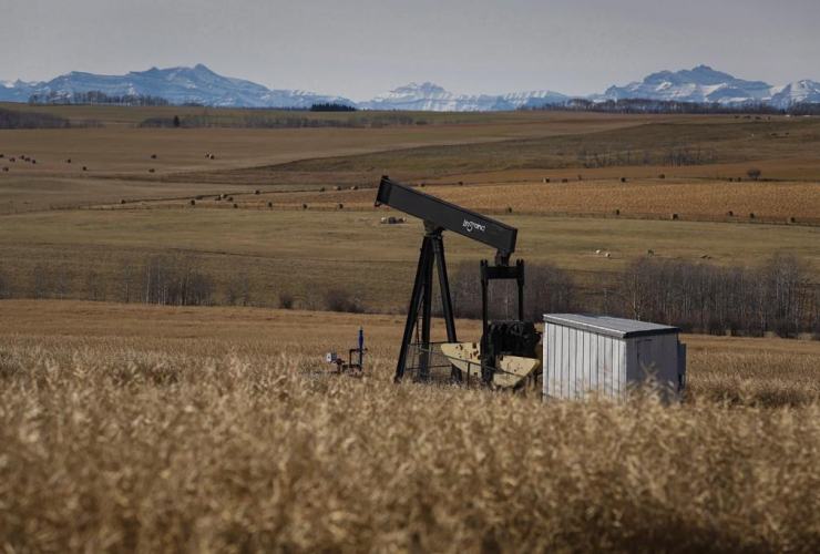 de-commissioned pumpjack, oil and gas installation, Cremona, Alta.,