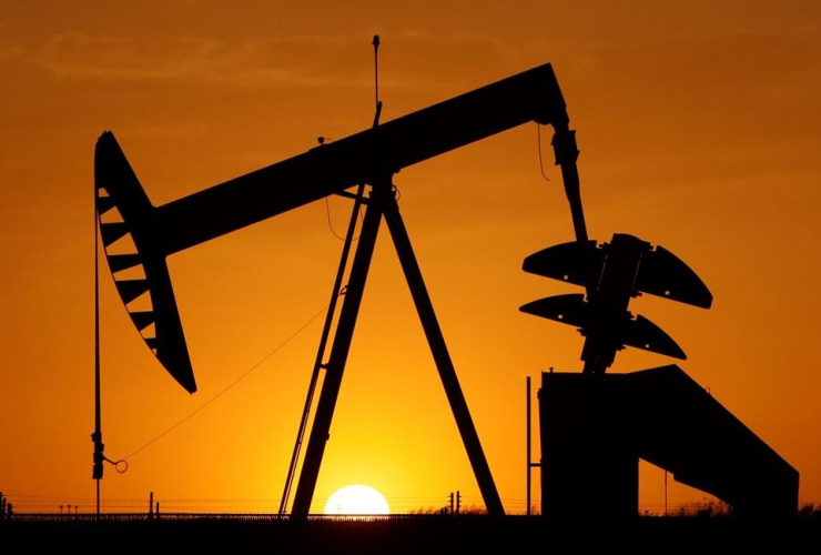 pumpjack, silhouetted, sun, Oklahoma City,