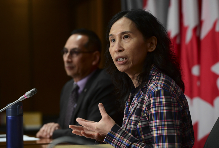 Chief Public Health Officer Dr. Theresa Tam and Dr. Howard Njoo, Deputy Chief Public Health Officer, hold a press conference in Ottawa on Friday, Aug. 28, 2020. THE CANADIAN PRESS/Sean Kilpatrick