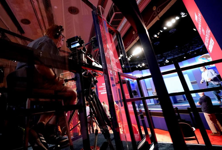 camera operator, Plexiglas panels, vice presidential debate, University of Utah,