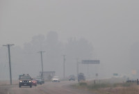 Smoke, wildfires, motorists, Yellowhead Highway, Little Fort, British Columbia