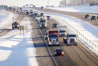 United We Roll, convoy, semi-trucks, highway, Red Deer, 