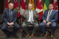 Ontario Premier Doug Ford, Saskatchewan Premier Scott Moe, New Brunswick Premier Blaine Higgs, 