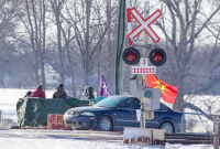 Protesters, train tracks, blockade, Tyendinaga Mohawk Territory, 