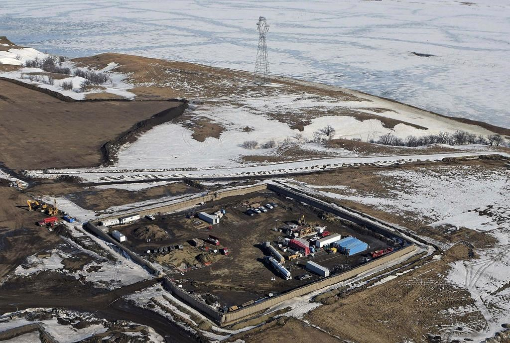 Aerial file photo shows the site where the final phase of the Dakota Access Pipeline