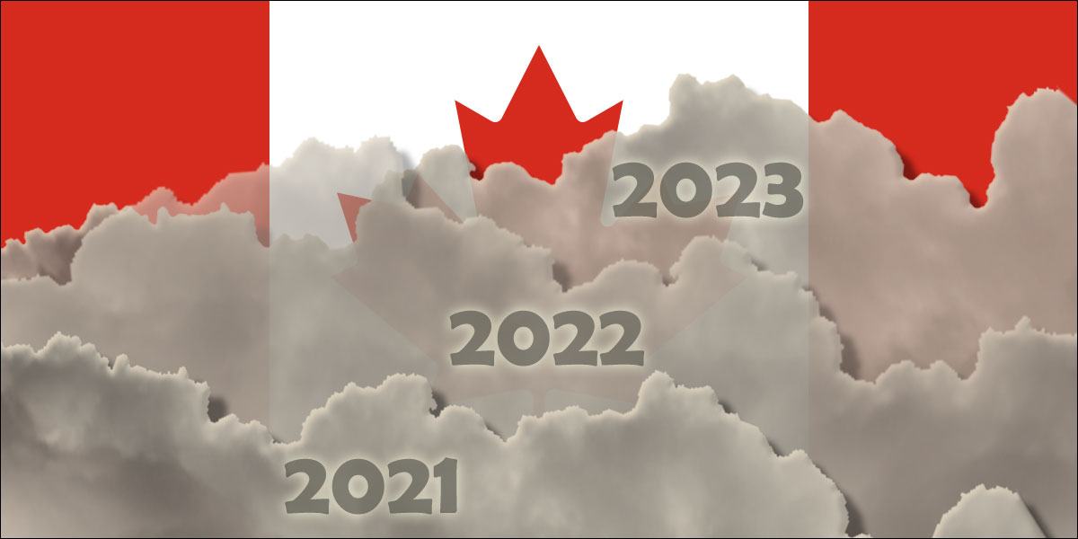 Graphic by Barry Saxifrage representing Canada's rising emissions in 2021, 2022, and 2023