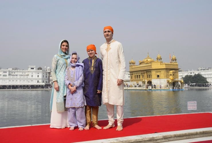 Prime Minister Justin Trudeau, wife Sophie Gregoire Trudeau, Xavier, Ella-Grace, Golden Temple, Amritsar, India, 