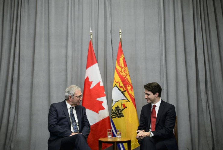 Prime Minister Justin Trudeau, New Brunswick Premier Blaine Higgs,