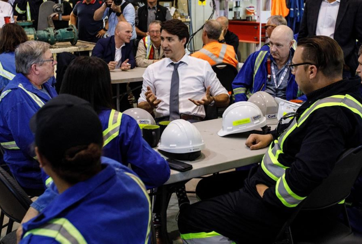 Prime Minister Justin Trudeau, workers, Trans Mountain Terminal, Edmonton,