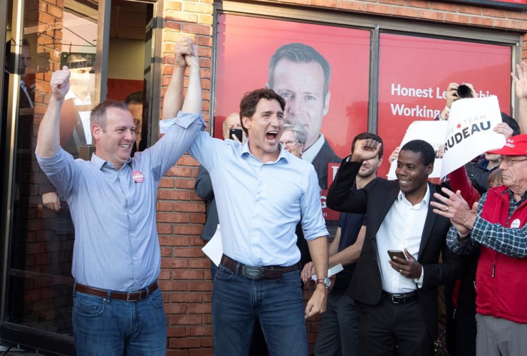 Prime Minister Justin Trudeau, Carleton Liberal candidate Chris Rogers, 