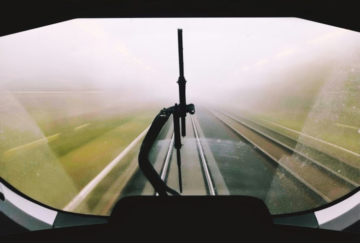 View from the ICE cockpit while traveling with Deutsche Bahn
